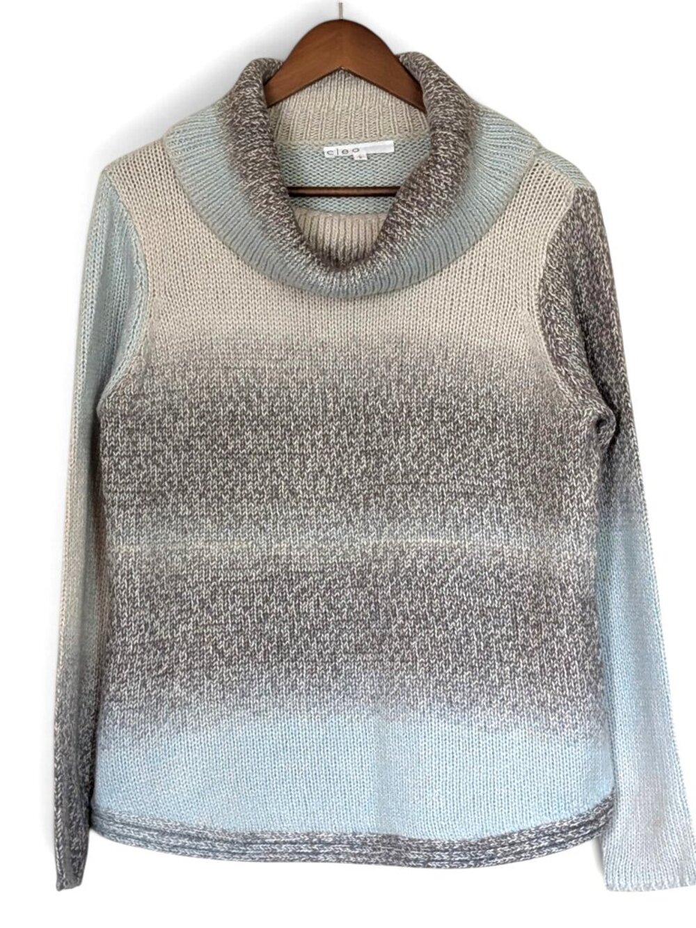 Cleo Gradient Ombre Cozy Wool Blend Cowl Neck Sweater Size L NWOT